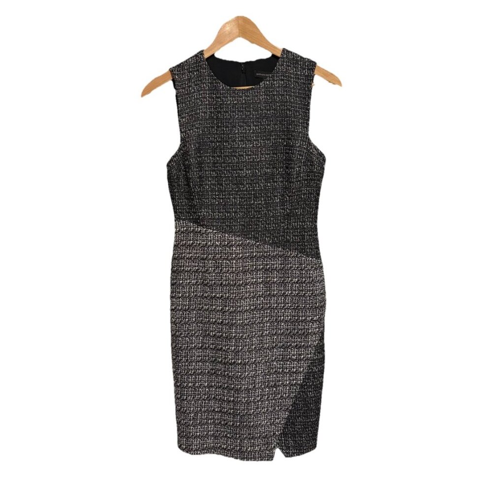 Banana Republic Tweed Sheath Sleeveless Dress Career Work Black White Size 6P